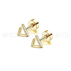 18K Gold Plated Stainless Steel Tiny Triangle Flat Back Earrings